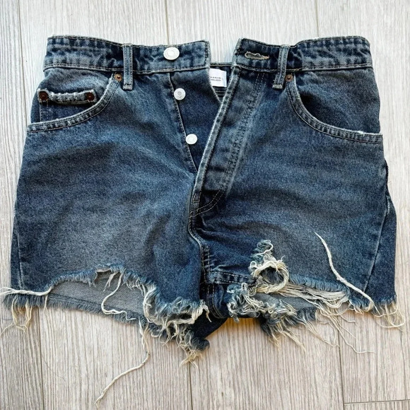 Zara Jean Shorts Hidden Button Fly Distressed High Rise Denim Cut Offs size 4 - Picture 1 of 11